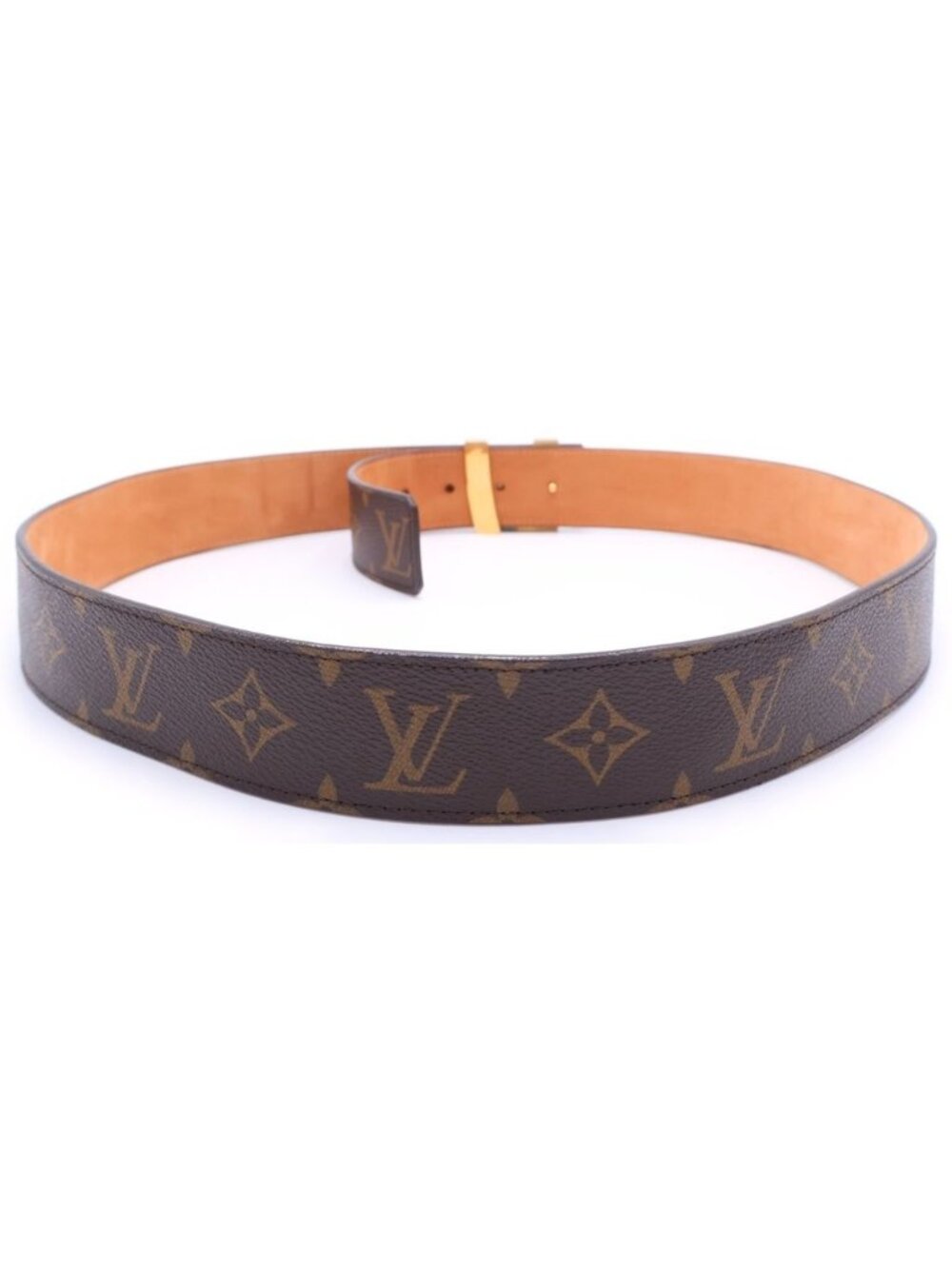 Louis Vuitton Initial Monogram Ceinture Leather Belt Brown Gold - Picture 2 of 6